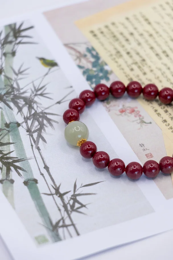 Xue Ning – Armband aus Purpurgoldenem Zinnober & Hetian-Jade