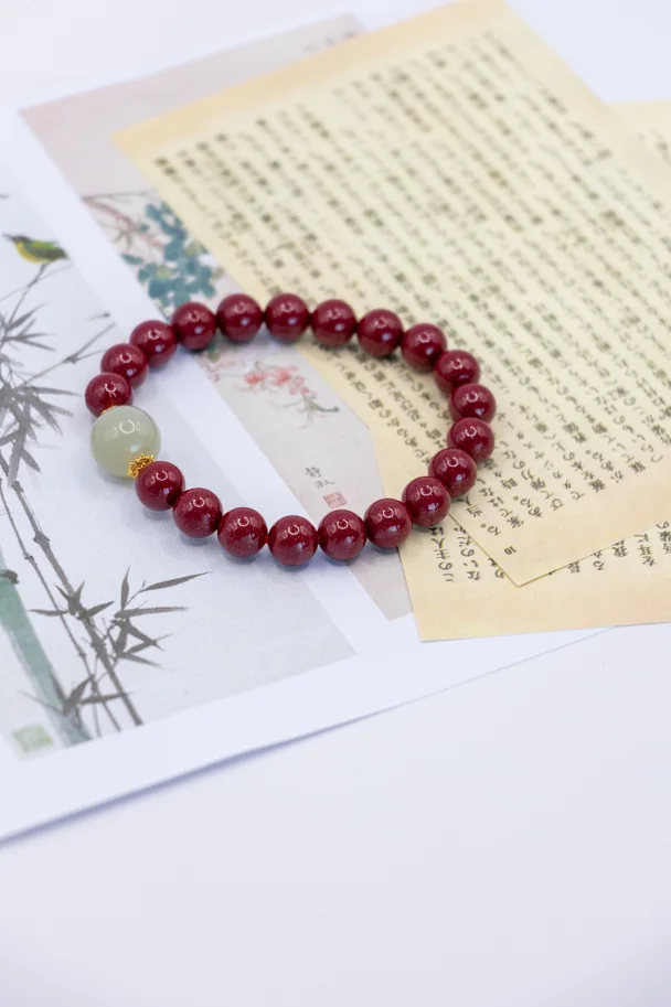 Xue Ning – Armband aus Purpurgoldenem Zinnober & Hetian-Jade